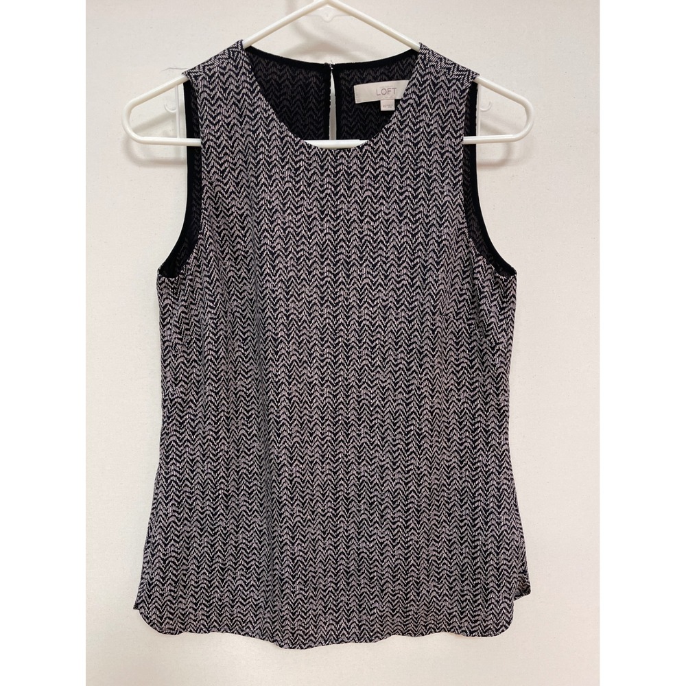 Loft Black White Chevron Sleeveless Shell Top Blouse Keyhole Back XS